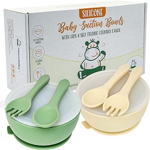 6 Piece Baby Bowls With Suction and Lids | Toddler Bowl Set with 2 Bowls, 2 Baby Spoons, 2 baby Forks, Baby Feeding Essentials (Mint/Cream)