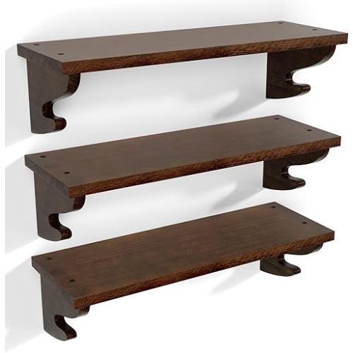 Alsonerbay Wood Floating Shelves for Wall 3 Pack, 17 inch Rustic Wall Shelves with Hook, Decorative Hanging Shelves for Bedroom Living Room Nursery Office and More Light Walnut