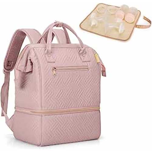 Fasrom Breast Pump Bag Backpack with Cooler Compatible with Spectra S1, S2 and Medela Pumps, Wearable Pumping Bag with Waterproof Mat for Working Moms, Pink (Patent Design)