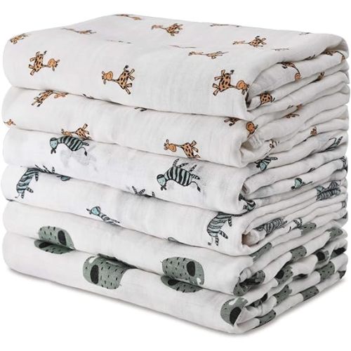 GLLQUEN BABY Receiving Blanket Boy Cotton Muslin Swaddle Blankets Girl Newborn Squares Breathable & Soft Thin Baby Blankets Cloths Double Absorbent Infant Swaddling Wrap - 6 Pack (Giraffe)