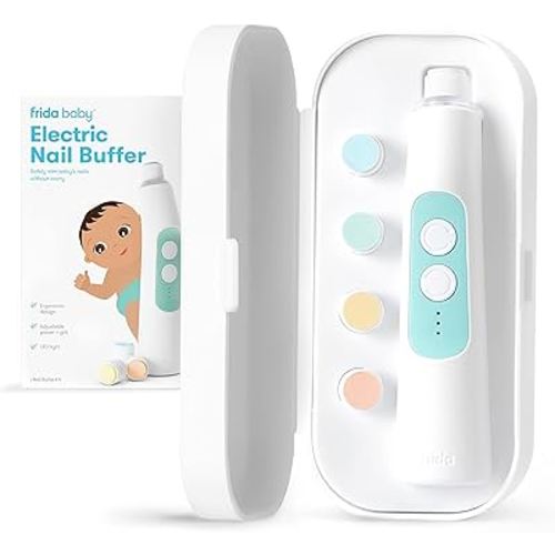 Frida Baby Electric Nail Buffer | Safe + Easy Baby Nail File, Baby Nail Clippers + Nail Trimmer Kit for Newborn, Toddler, or Children's Fingernails/Toenails, 4 Buffer Pads, LED Light, Storage Case