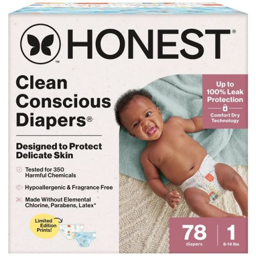 The Honest Company Clean Conscious Disposable Diapers - Ocean Bottoms & Chilly Cheeks - Size 1 - 78ct