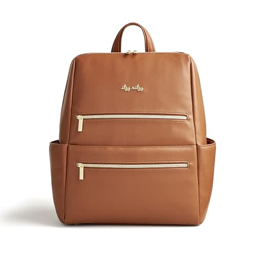 Itzy Ritzy Eras Diaper Bag Backpack – Large Capacity Baby Backpack Diaper Bag Featuring Neutral Design, 15 Pockets, Changing Pad, Stroller Straps, and Comfortable Backpack Straps, Cognac