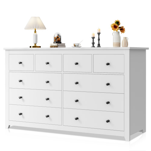 EnHomee White Dresser for Bedroom Wood Dresser with 10 Deep Drawers Modern Wood Dressers & Chests of Drawers Wide Dresser with Smooth Metal Rail, Wooden Dressers for Bedroom , White