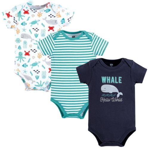 Hudson Baby Infant Boy Cotton Bodysuits, Sea Characters, 9-12 Months