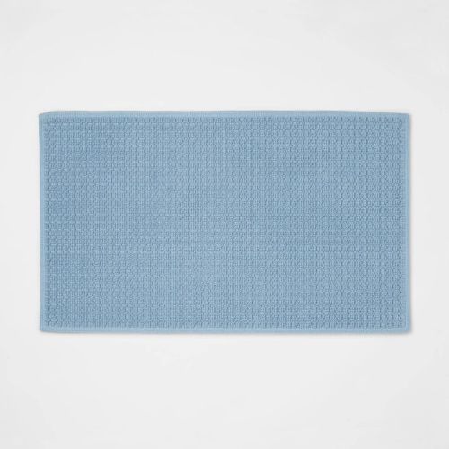 20"x34" Antimicrobial Bath Rug Blue - Threshold™: Cotton Jacquard, Low Pile, Oeko-tex Certified