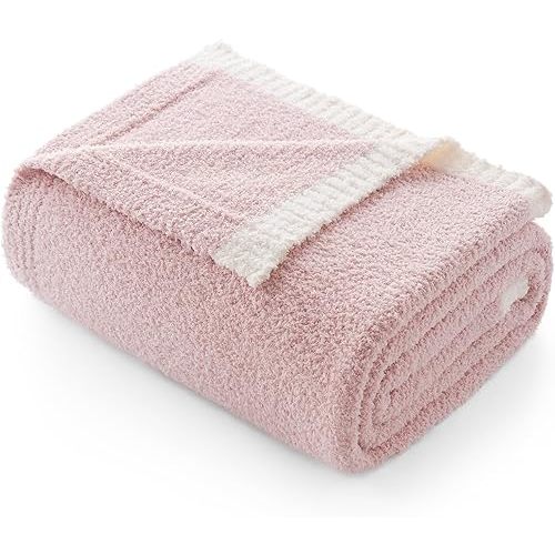 Snuggle Sac Ultra Soft Throw Blanket for Couch Bed Sofa 50x60 inches, Reversible Pink Blanket Microfiber Fluffy Fuzzy Cozy Knit Throws for Women Mothers Birthday Gifts