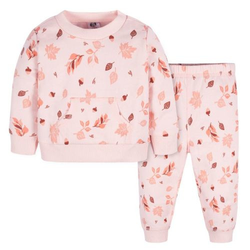 Gerber Baby Girls' 2-piece Sweatshirt & Active Pant Set, Orange Foliage, 0-3 Months