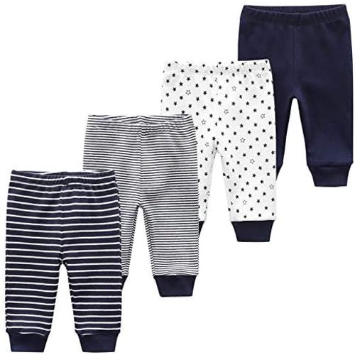 Unisex Newborn Baby Cotton 4-Pack Pants Embroidery Pringting Casual Leggings 0-24 Months for Boys and Girls