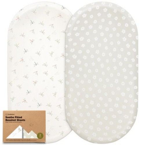 KeaBabies Organic Bassinet Sheet for Baby Girls, Boys, 2-Pack Soothe Bassinet Fitted Sheets, Bedside Bassinet Mattress Sheet, Color: Meadow