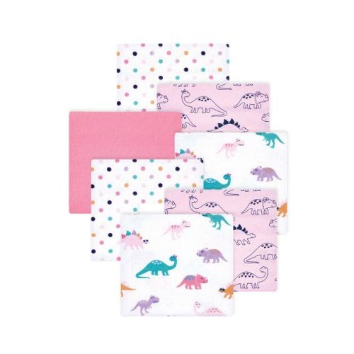 Little Treasure Hudson Baby Girls Cotton Poly Flannel Receiving Blankets Multipack, Pink Cuteasaurus, 30x30 inches