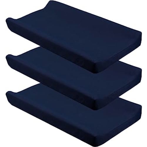 CaSaJa Navy Diaper Changing Pad Cover with Strap Holes Set of 3, Snug Fit 4-sided Contoured Changing Table Pad 16x31 16x32, Fitted Change Pad Sheet for Baby Boy, 100% Silky Soft Microfiber