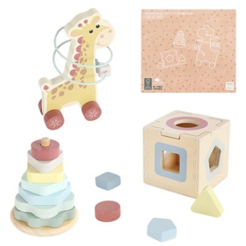 Freniland™ - Giraffe Baby 3 in 1 Activity Set Bead Coaster, Stacking Tower and Sorting Cube for 12M+