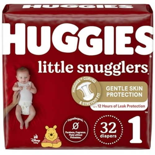 Huggies Size 1 Diapers, Little Snugglers Newborn Diapers, Size 1 (8-14 lbs), 32 Count RDD17