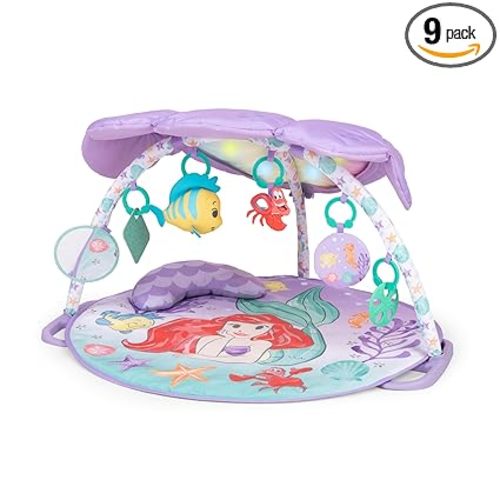 Bright Starts Disney Baby The Little Mermaid Twinkle Trove Light-Up Musical Baby Activity Gym with Tummy Time Pillow, Newborn+