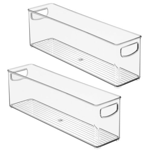 mDesign Plastic Long Stackable Storage Organizer Container, Organization Bin with Handles for Kitchen, Pantry, Fridge, Freezer, Cabinet. Perfect to Hold Breast Milk in the Refrigerator - 2 Pack, Clear