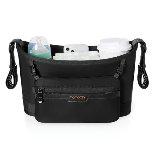 Momcozy Slim Stroller Organizer with 2 Insulated Cup Holders | Non-Slip Silicone Straps with Detachable Mini Pouch, Dense-Weave Parent Console, Fits UPPAbaby, Doona, Graco and More