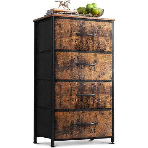 AODK Dresser for Bedroom with 4 Storage Drawers, Small Dressers Chest of Drawers Fabric Dressers with Sturdy Steel Frame, Dresser for Closet with Wood Top, Vintage