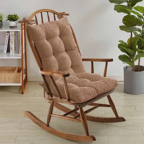 Sweet Home Collection Rocking Chair Cushion Premium Tufted Pads Non Skid Slip Backed Set of Upper and Lower with Ties, 1 Count (Pack of 1), Velvet Taupe