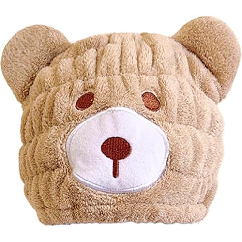 Microfiber Hair Towel Wrap for Kids, Brown Bear Dry Hair Cap Suck Water, Absorbent Quick Girls Boys Hair Drying Towel, Lightweight Bouncy Hat Headscarf for Wet Hair