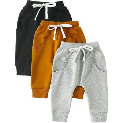 Yoawdats Baby Boys' 3-Pack Pull-on Jogger Pants Knit Pants Classic Fit Elastic Waist Kids Toddler Pants Multipacks Long Pants