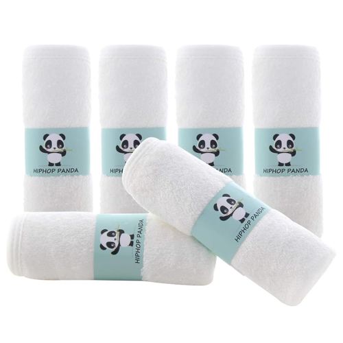 HIPHOP PANDA Baby Washcloths, Rayon Made from Bamboo - 2 Layer Ultra Soft Absorbent Newborn Bath Face Towel - Reusable Baby Wipes for Delicate Skin - White, 6 Pack