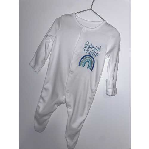 Personalised Embroidered Baby Newborn Rainbow Sleepsuit, Name Announcement, Gift, Coming Home Outfit, Romper, Boys, Gender Neutral, Girls