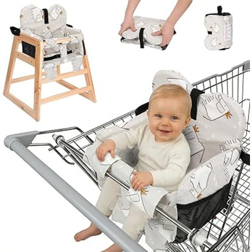 Baby Shopping Cart Seat Cover – Padded Shopping Cart Seat for Baby, High Chair Cover for Restaurant, Unisex Machine Washable Infant Toddler Cart Cover with Storage Pockets – Gray Elephant