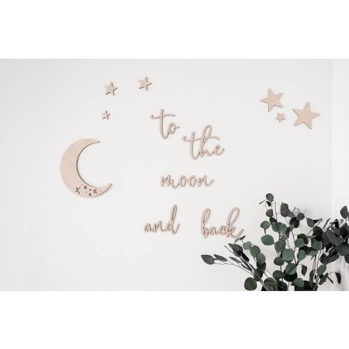 Wall quote &quot;To the moon and back&quot; made of wood | Set moon and stars | 3D Wall Decor | Wall decoration children&#39;s room
