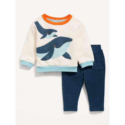 Graphic Fleece Crew-Neck and Waffle-Knit Pants Set for Baby