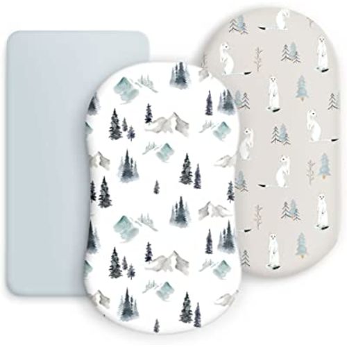 GRSSDER Stretchy Ultra Soft Fitted Bassinet Sheet Set 3 Pack, Universal Fit for Bassinets Baby Cradle Moses Basket Oval Rectangle Mattress Snug and Safe, Cute Wild Forest Mongooses for Baby