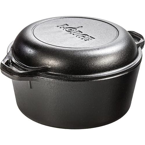 Lodge Cast Iron Double Dutch Oven, 2-in-1 Pot and Skillet Combo, 5 Quart