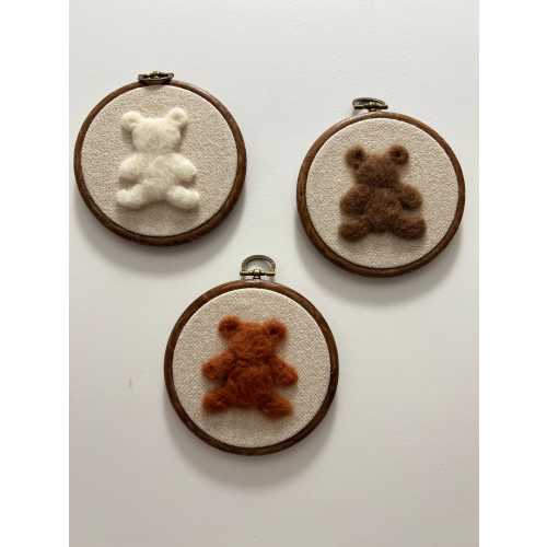 Vintage Inspired Felted Teddy Bear Neutral Nursery Decor Baby Room Toddler Room Handmade Framed Wall Art Wall Decor Framed Hoop