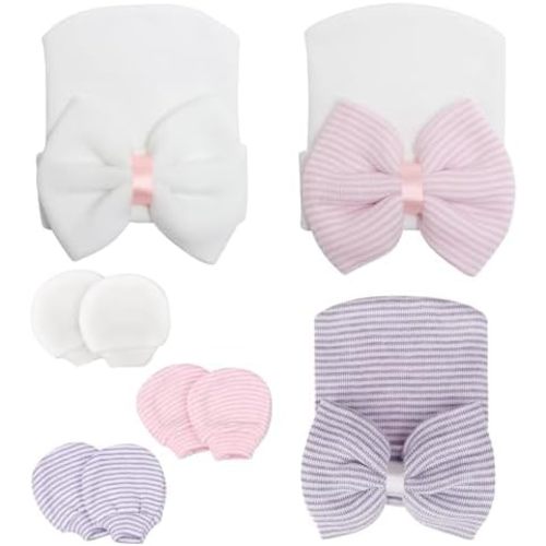Newborn Baby Girl Hats with Bow No Scratch Cotton Toddler Infant Beanie Caps Soft Newborn Hospital Hat 0-3 Months