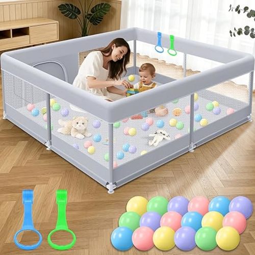 XVISHX Baby Playpen 50 x 50 Inch Play Pen Playards, Playpen for Babies and Toddlers, Baby Playard for Indoor & Outdoor Active Center Game Fence, with Skin-Friendly Fabric and Soft Breathable Mesh Grey