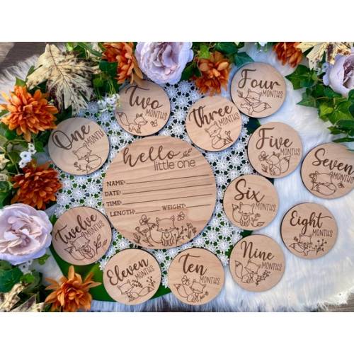 Cute Woodland Fox Birth Announcement Wood Sign and Monthly Milestone Photo Markers - Etsy