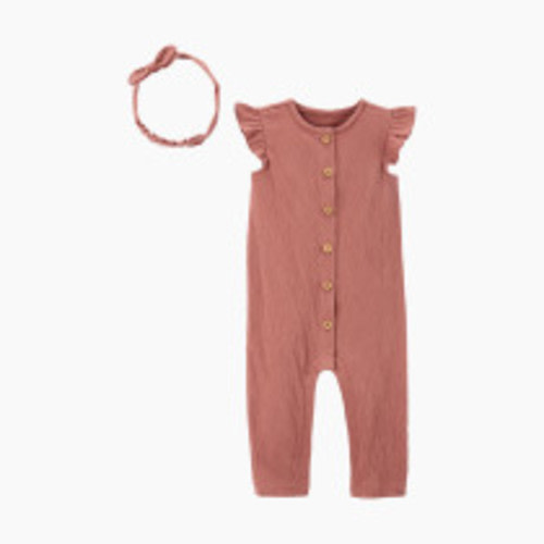 Carter's 2-Piece Crinkle Jersey Jumpsuit & Headwrap Set - Rosy Pink, 6 M