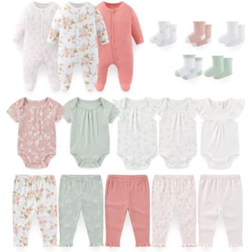 Baby Boy Girl 18 Pack Layette Set Cotton Infant Unisex Clothes and Accessories New born Essentials Clothing Sets