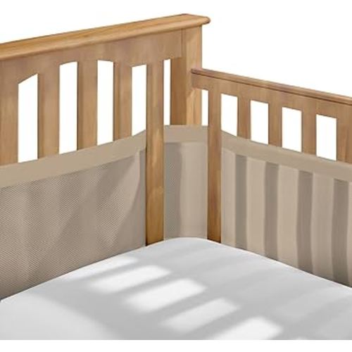 BreathableBaby Breathable Mesh Liner for Full-Size Cribs, Deluxe 4mm Mesh, Sand Beach (Size 4FS Covers 3 or 4 Sides)