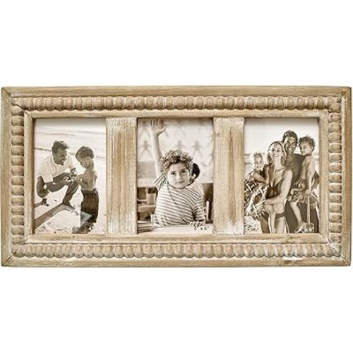 Rustic Distressed Picture Frames Collage with Decorative Beads, 3 Opening 4x6 Photo Frames Farmhouse Picture Frame for Table or Wall Hanging, Gift Idea for Family and Friends
