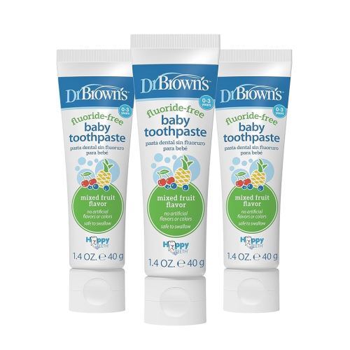 Dr. Brown's Fluoride-Free Baby Toothpaste, Infant & Toddler Oral Care, Mixed Fruit, 3-Pack, 1.4oz/40g, 0-3 years