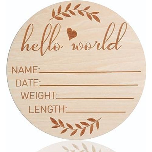 Hello World Newborn Sign, 5.9 inch Wooden Baby Name Announcement Sign, Baby Birth Wooden Sign, Birth Announcement Sign for Photo Prop Baby Shower Nursery Gift