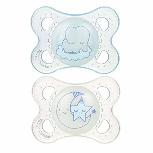 MAM Glow In the Dark Pacifiers, Baby Pacifier 0-6 Months, Best Pacifier for Breastfed Babies, "Night" Design Collection, Boy, 2-Count