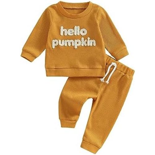 Baby Boy Clothes Fall Winter Outfits Embroidered Long Sleeve Sweatshirt Tops Pants Set Halloween Waffle Knit Clothing