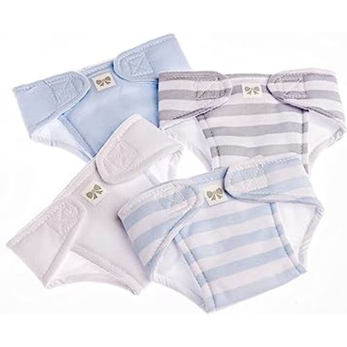 JC Toys Baby Doll Washable and Reusable Eco Diapers 4 Pack Fits Dolls 14 to 18 inch in Blue/White/Grey