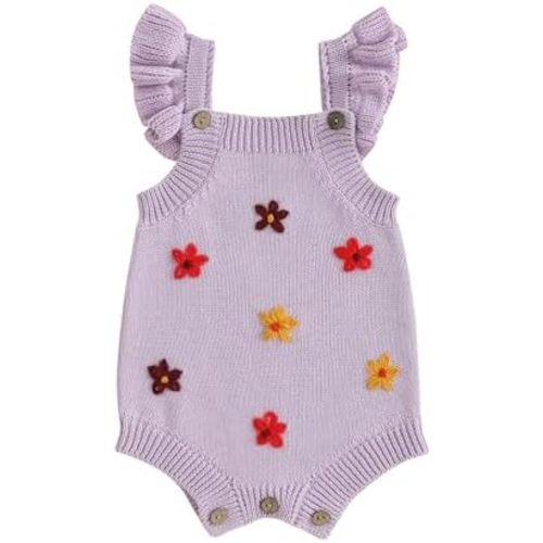 Infant Baby Girl Summer Sleeveless Strap Bubble Romper One Piece Newborn Knitted Floral Bodysuit Outfit