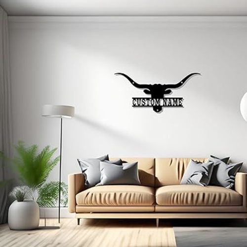 Custom Longhorn Metal Wall Art, Personalized Longhorn Name Sign Decoration For Room, Longhorn Metal Decor,Custom Longhorn
