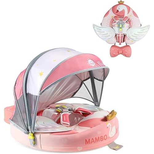 Mambobaby Float Deluxe Baby Pool Float: Safe & Comfortable Swim Trainer for Infants & Toddlers, Non-Inflatable Design, UV Protection Canopy, Fun Water Experience for Ages 3-24 Months