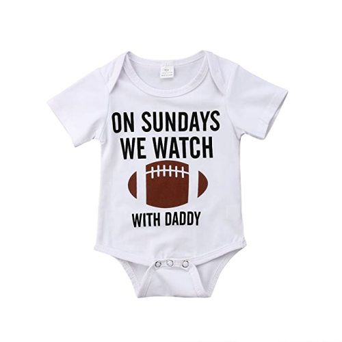 Honganda Funny Newborn Infant Baby Boy Girl On Sundays We Watch Football with Daddy Bodysuit Romper - White - 6-12 Months