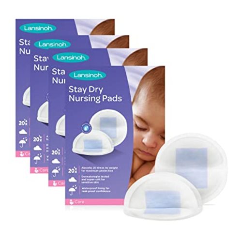 Lansinoh Stay Dry Disposable Nursing Pads, Soft and Super Absorbent Breast Pads, Breastfeeding Essentials for Moms, 240 Count - 240 Count (Pack of 4)